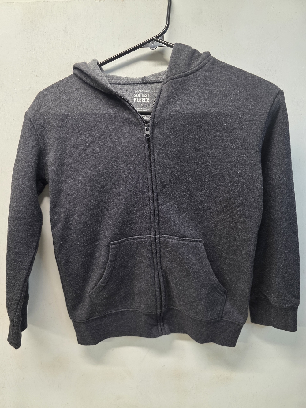 Jumping Beans Kids Size 7 Gray Softest Fleece Full Zip Hoodie Sweatshirt